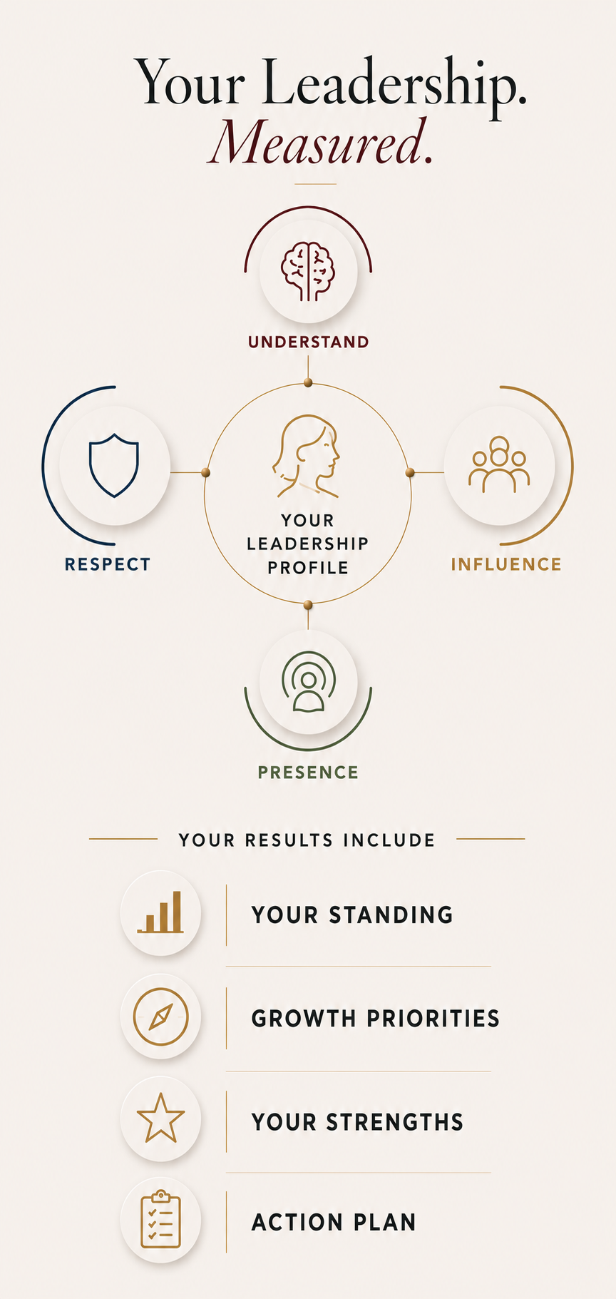 An illustrated overview of the four leadership categories measured in the assessment